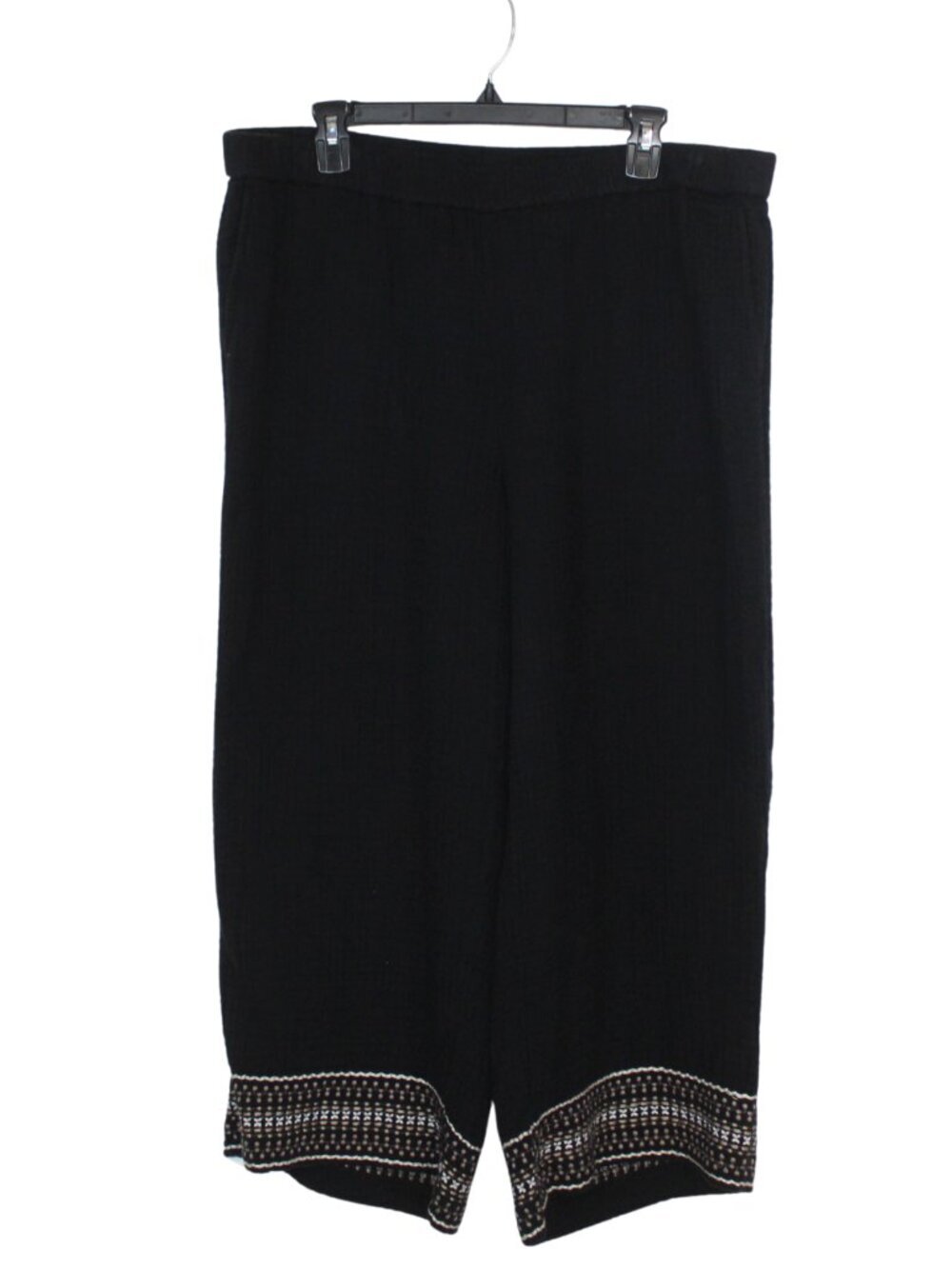 Pure J.Jill women's cotton gauze wide leg cropped pants embroidered him pull on
